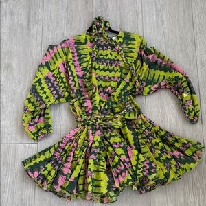 Rhode Vibrant Lime & Pink Patterned Wrap Dress